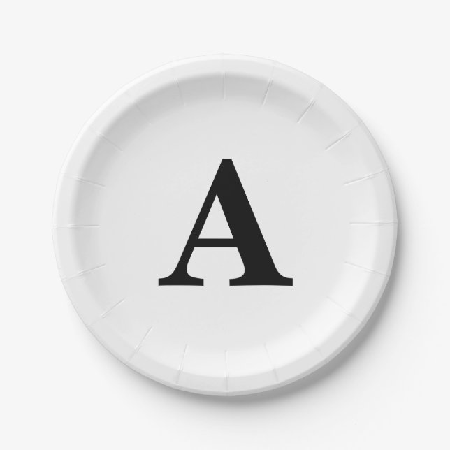 Monograms Black White Simple Cute Wedding Birthday Paper Plate (Front)