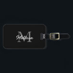 Monograms Custom Name Black White SImple Minimal Luggage Tag<br><div class="desc">Monogrammed initial and also personal details like name,  address,  phone number and email all of which you can edit. Designed with simple,  elegant and trendy black, grey and white background,  you can change the colours if you wish.</div>