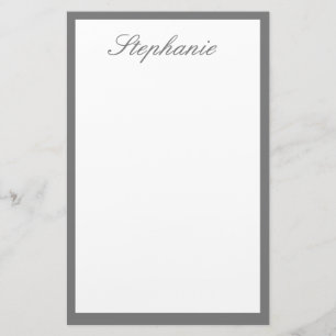 Monograms Custom Name Grey Bordered Edges White  Stationery