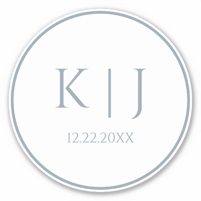 Monograms Dusty Blue Elegant Minimalist Wedding (Front)