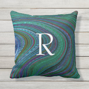 Monograms Green Wave Artsy Swirl Patterns Stylish Outdoor Pillow
