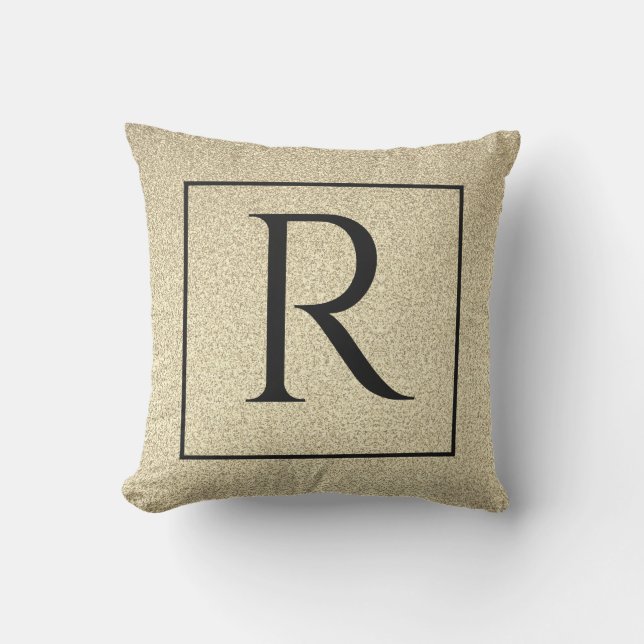 Monograms Initial Black Gold Golden Glitter Cute Outdoor Pillow (Front)