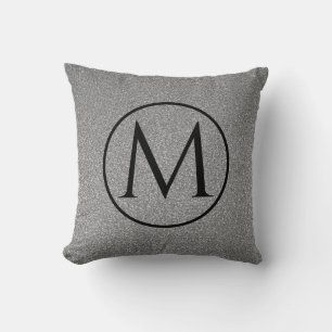 Monograms Initial Black White Grey Glitter Modern Throw Pillow
