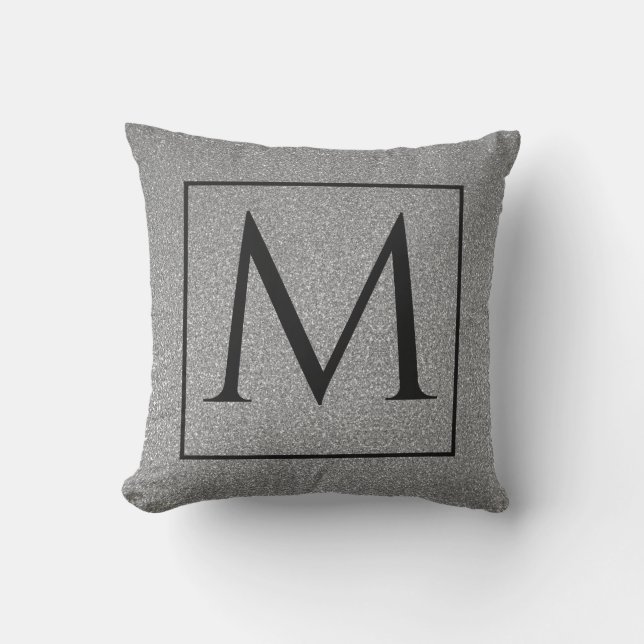 Monograms Initial Black White Grey Glitter Stylish Outdoor Pillow (Front)