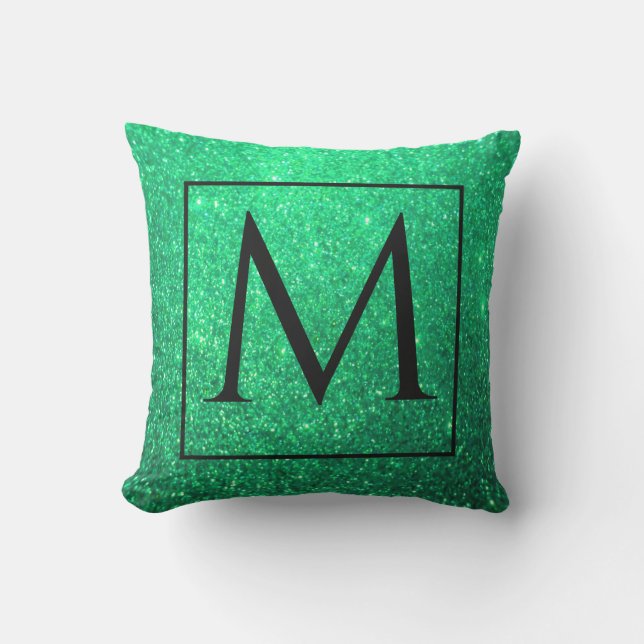 Monograms Initial Green Glitter St Patrick's Day Outdoor Pillow (Front)