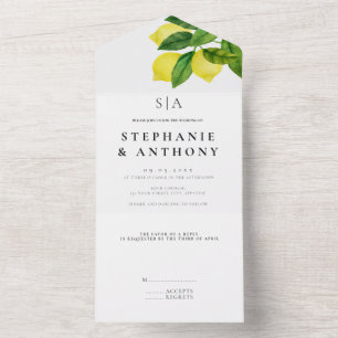 Monograms Lemon Branch Greenery Wedding All In One Invitation
