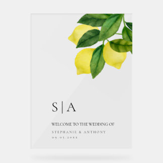 Monograms Lemon Citrus Branch Greenery Wedding 