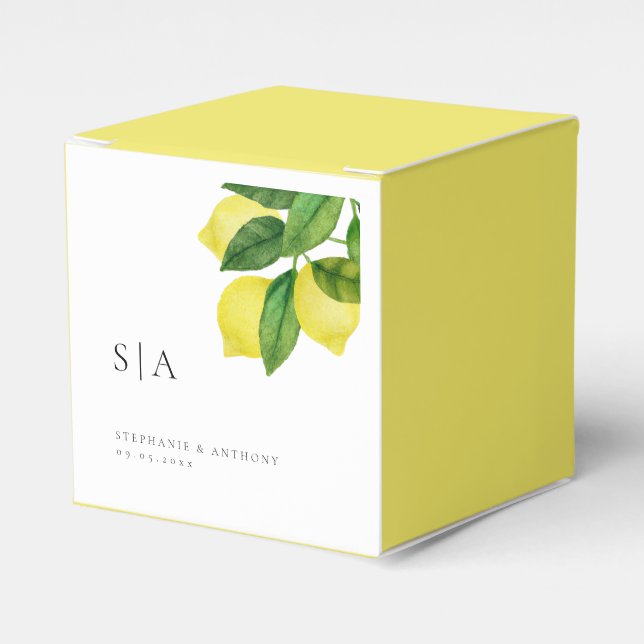 Monograms Lemon Citrus Branch Greenery Wedding    Favor Box (Front Side)