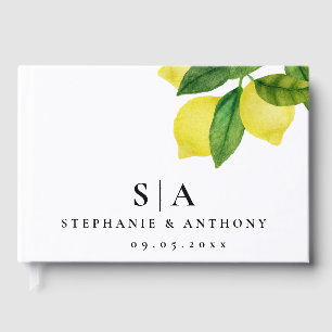 Monograms Lemon Citrus Branch Greenery Wedding    Guest Book