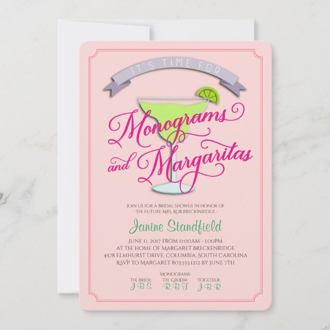 Monograms & Margaritas Bridal Shower Invitation (Front)