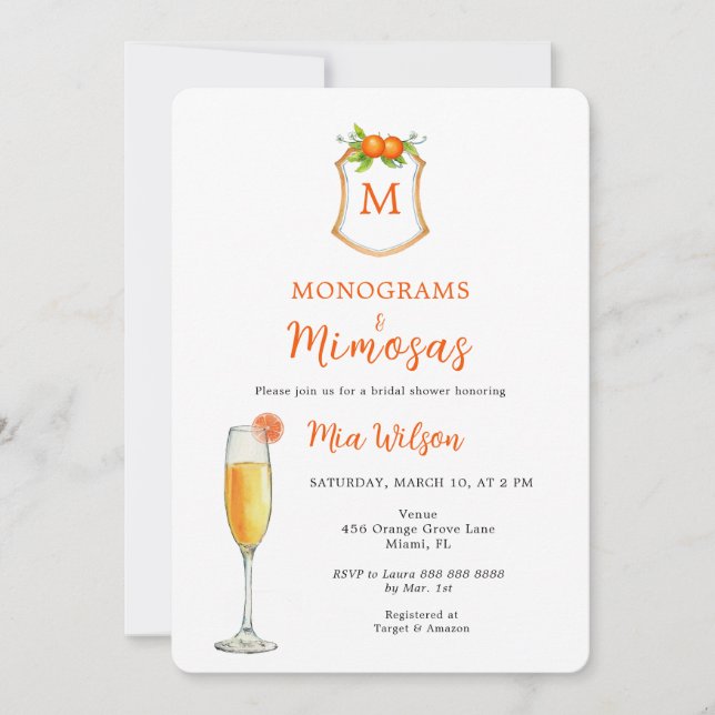 Monograms & Mimosas Bridal Shower Invitation (Front)