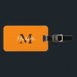 Monograms Name Orange Custom Gift Favour Cute Luggage Tag<br><div class="desc">Monogrammed initial and also personal details like name,  address,  phone number and email all of which you can edit. Designed with attractive solid bright orange colour background with black colour texts,  you can change both the colours if you wish.</div>