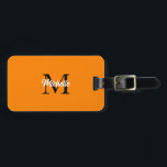 Monograms Name Orange Custom Gift Stylish Luggage Tag<br><div class="desc">Monogrammed initial and also personal details like name,  address,  phone number and email all of which you can edit. Designed with attractive solid bright orange colour background with black colour texts,  you can change both the colours if you wish.</div>