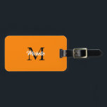 Monograms Name Orange Custom Gift Stylish Luggage Tag<br><div class="desc">Monogrammed initial and also personal details like name,  address,  phone number and email all of which you can edit. Designed with attractive solid bright orange colour background with black colour texts,  you can change both the colours if you wish.</div>