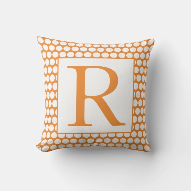 Monograms Orange White Polka Dots Autumn Trendy Outdoor Pillow (Front)