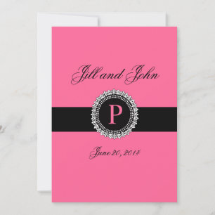 Monograms P Wedding Invitations Pink Fleur de Lis