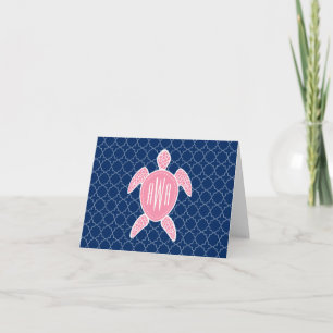 Monograms Pink Sea Turtle Blue Quatrefoil Note Card