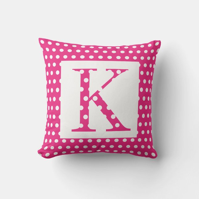 Monograms Pink White Polka Dots Colourful Unique Outdoor Pillow (Front)