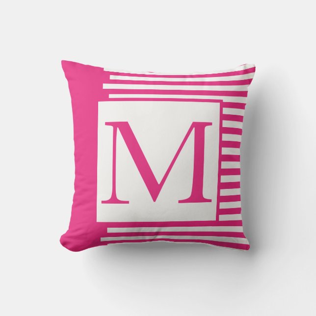 Monograms Pink White Stripes Patterns Colourful  Outdoor Pillow (Front)