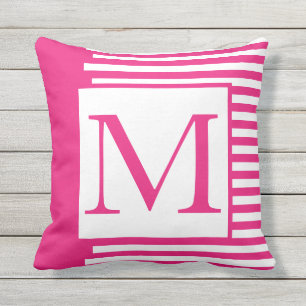 Monograms Pink White Stripes Patterns Colourful  Outdoor Pillow