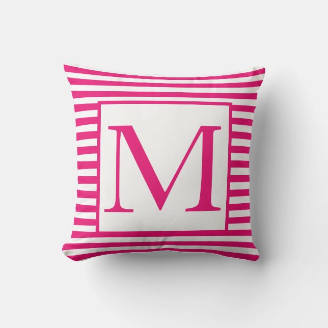 Monograms Pink White Stripes Patterns Colourful Throw Pillow (Front)
