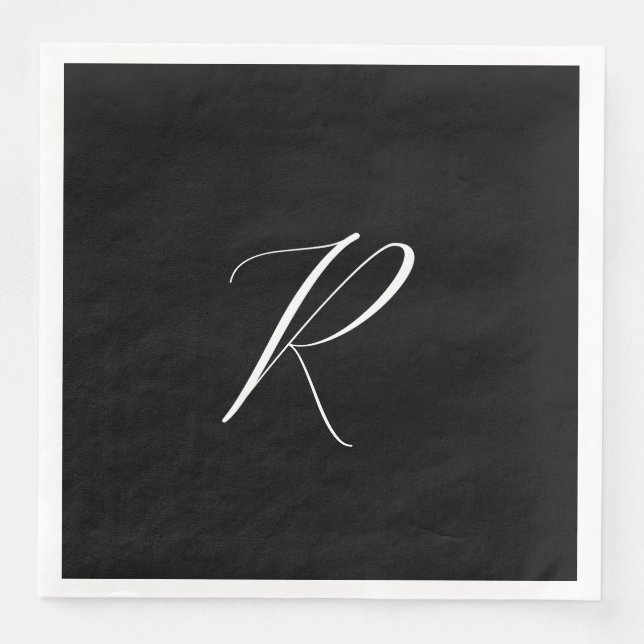 Monograms Retro Letter Black White Initial Wedding Napkin (Front)