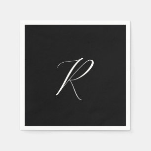 Monograms Retro Letter Black White Initial Wedding Napkin