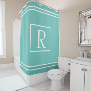 Monograms Teal White Stripes Custom Name Initial