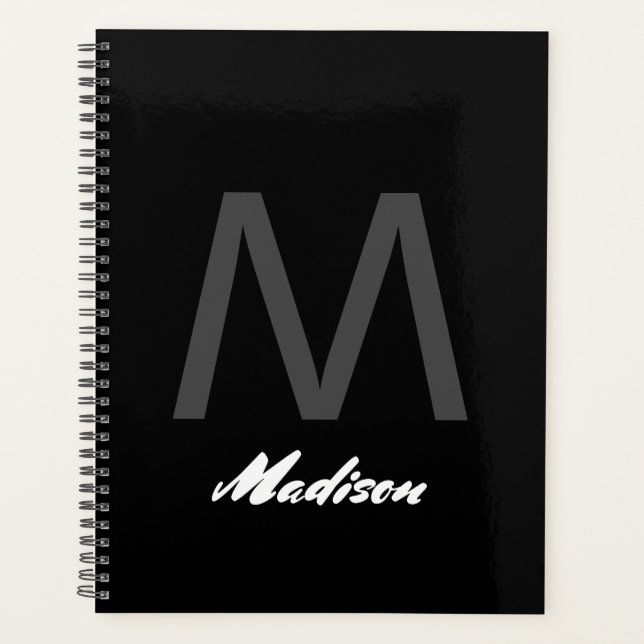 Monograms Wedding Gift Favour Elegant Custom Black Planner (Front)