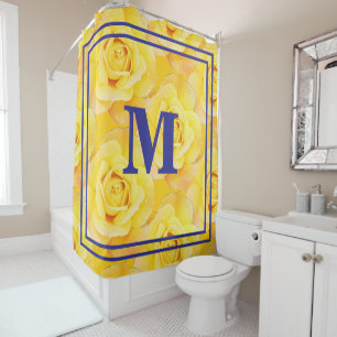 Monograms Yellow Floral Navy Blue Vintage Rustic 