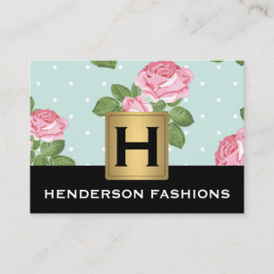 MonogramSilver Metallic / Roses and Polka Dots Business Card