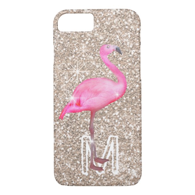 MonogramTropical Pink Flamingo Girly Gold Glitter Case-Mate iPhone Case (Back)