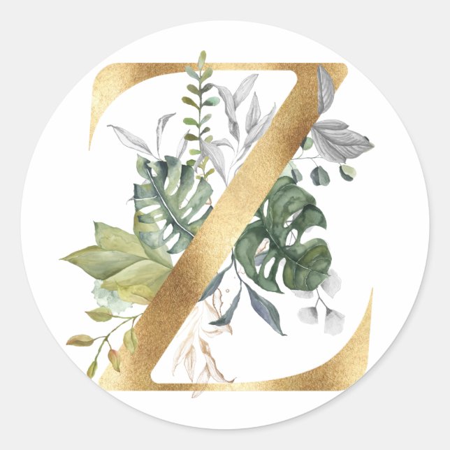 Monographie florale en or Classic Round Sticker (Devant)