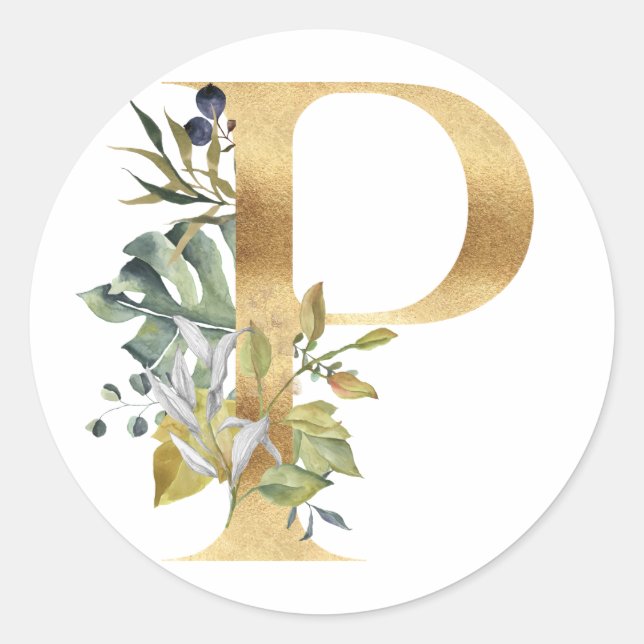 Monographie florale en or Classic Round Sticker (Devant)