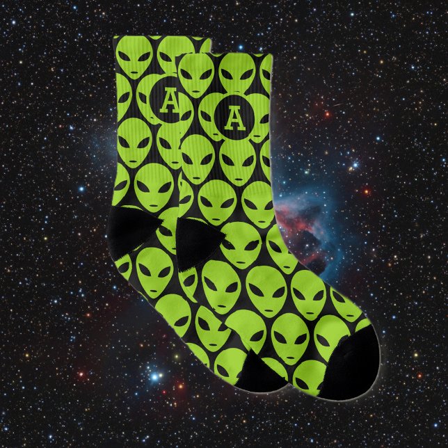 Monographie personnalisée drôle alien vert (green alien socks)