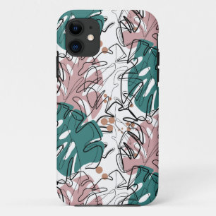 Monoline monstera leaves with colour spots  iPhone 11 case