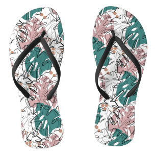 Monoline monstera leaves with colour spots  flip flops