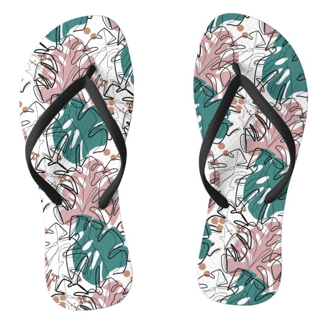 Monoline monstera leaves with colour spots  flip flops (Footbed)