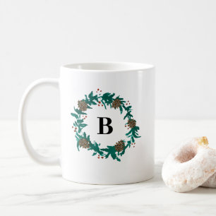 Monomgram Christmas Wreath Painting Coffee Mug