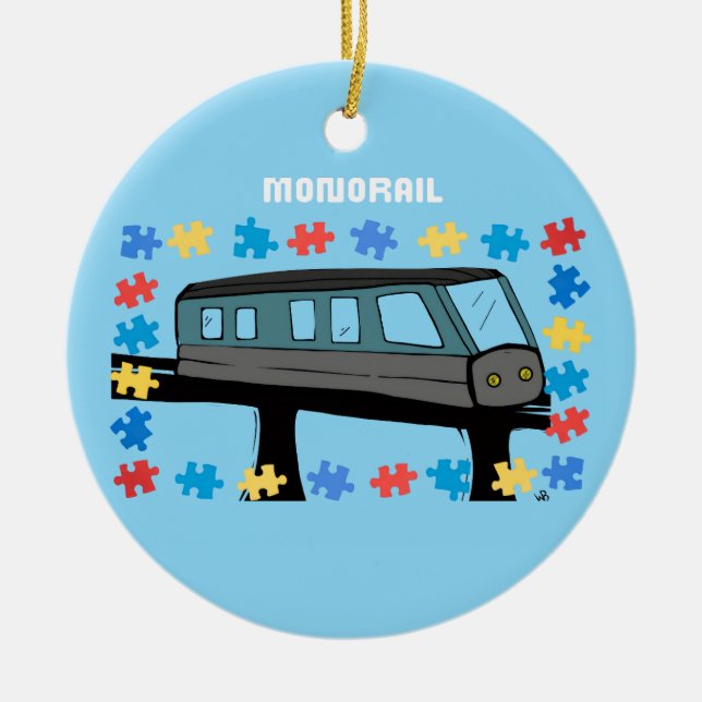 Monorail train neurodiverse autism puzzle  ceramic ornament (Front)
