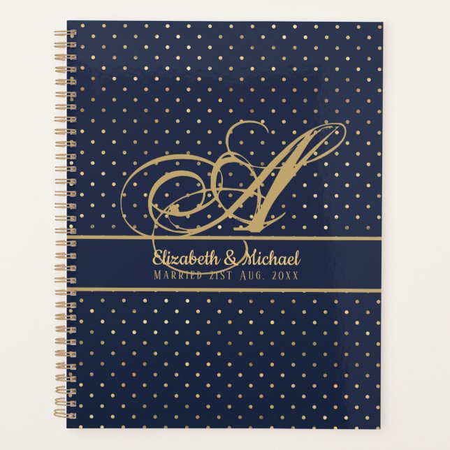 Monorgam Navy Blue Gold Polkadot Newlywes Mariage (Devant)