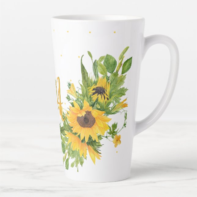 Monorgammed Sunflowers Blue Yellow Decor Modern Latte Mug (Right)