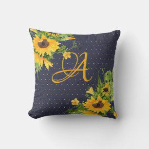 Monorgammed Sunflowers Blue Yellow Decor Modern Throw Pillow