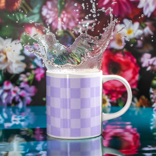 Monotone Lavender Chequered Pattern Coffee Mug