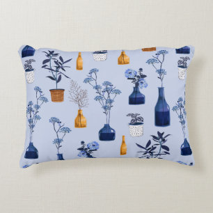 Monotone of modern flowers and vase ,pot with bot accent pillow