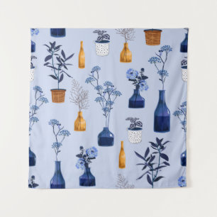 Monotone of modern flowers and vase ,pot  with bot tapestry