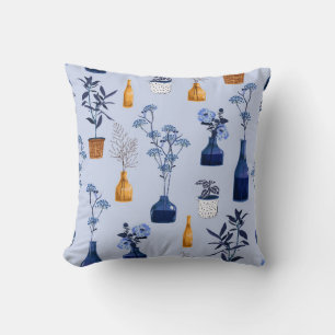Monotone of modern flowers and vase ,pot with bot throw pillow