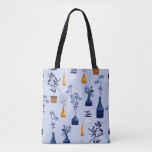 Monotone of modern flowers and vase ,pot  with bot tote bag