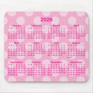 Monotone Polka Dot Hot Pink 2026 Calendar Mouse Pad