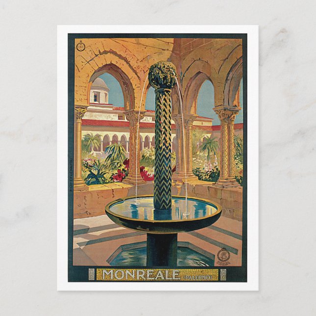 Monreale, Palermo, Sicily Vintage Travel Poster Postcard (Front)